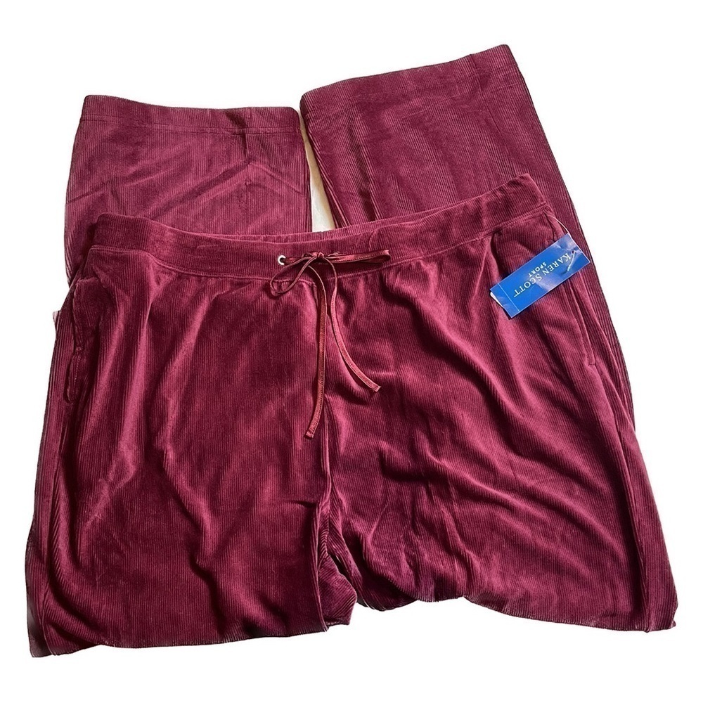 KAREN Scott Sport Wineberry Ribbed Pants Loungewear Pants Size XL/18 - Picture 2 of 6